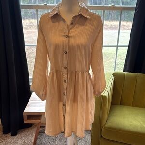 SHEIN Cream Pleated Bishop Sleeve Sundress